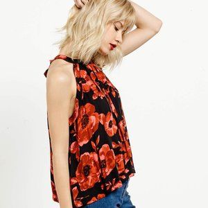 Volcom high neck sleeveless red black floral top